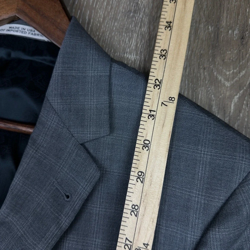 Joseph Abboud Mens Grey Glen Plaid Wool Blazer Italian Lanificio Super 120's 40L